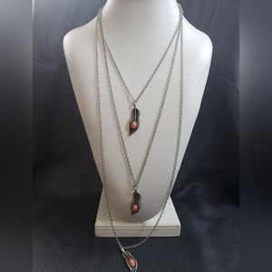 Paparazzi Silver Coral Feather Necklace + Earrings